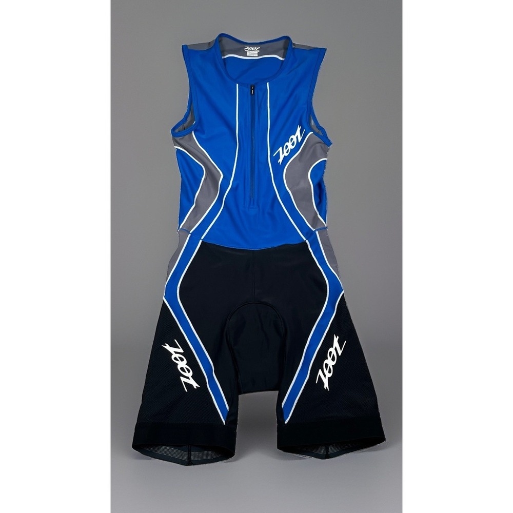 Zoot Mens Medium Sleeveless Triathlon Suit Blue Black Padded Tri Skinsuit M